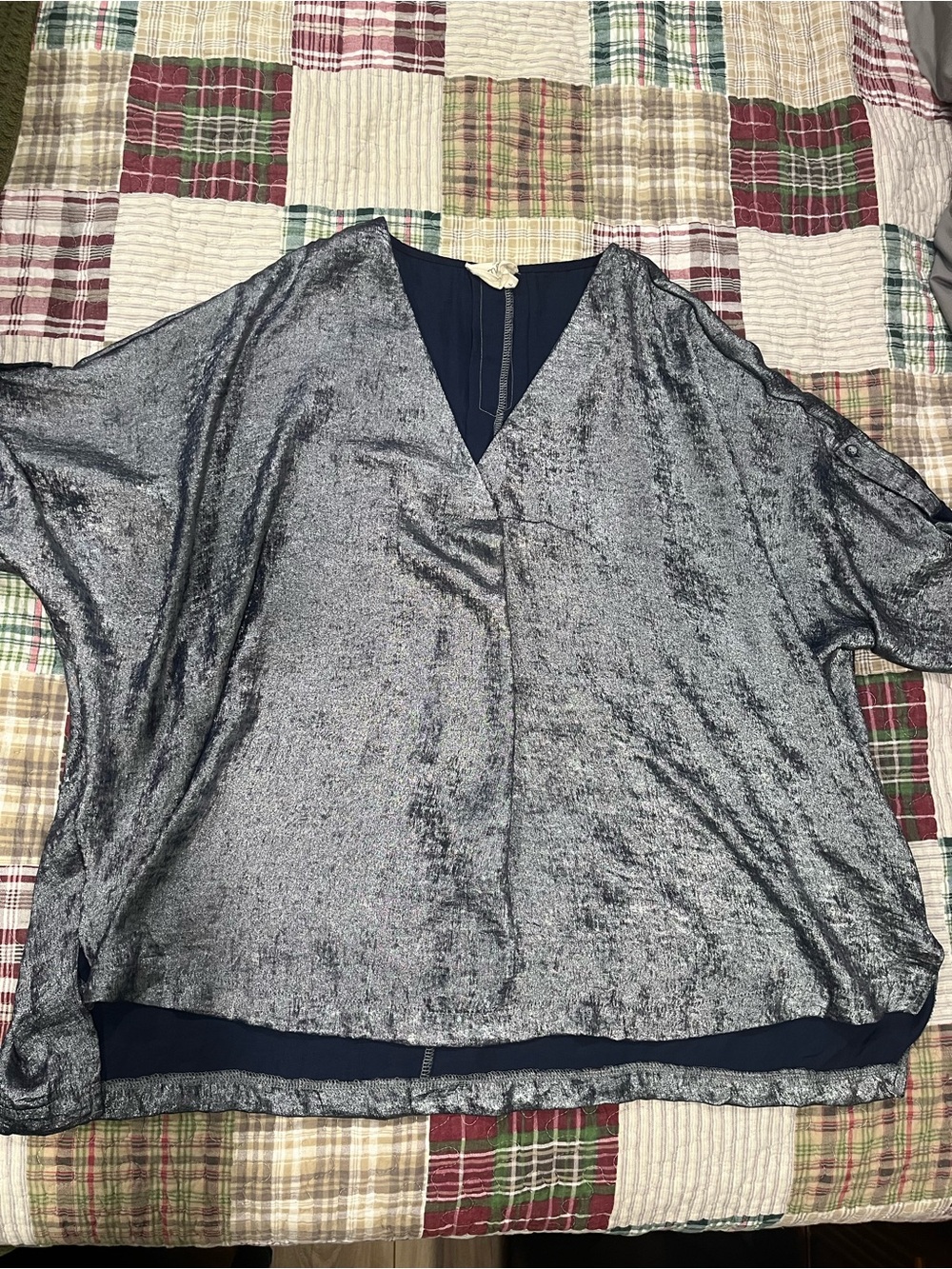 Umgee Silver Metallic V-Neck Dolman Blouse